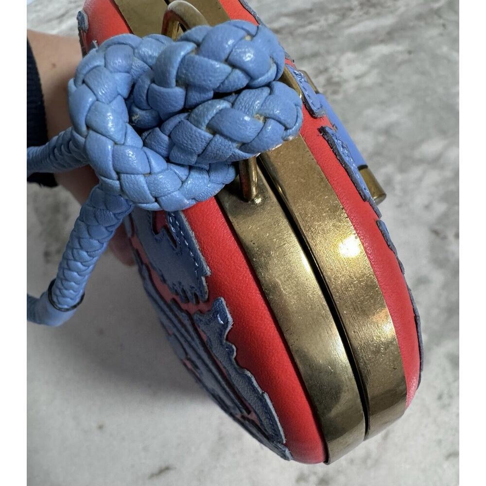Tory Burch Blue Red Leather Dome Clutch Mini Handbag - Picture 12 of 13
